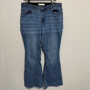 EST 1946 Denim Womens 16W Hi-Rise Flare Jeans Medium Wash Raw Hem Stretch